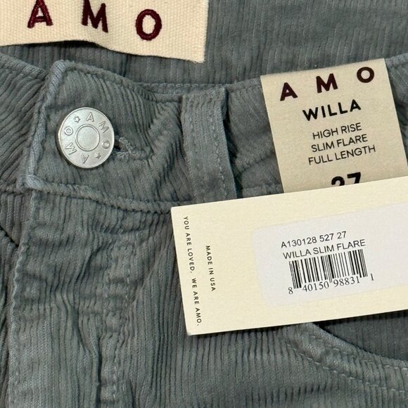 Amo Willa High Rise Slim Flare Full Length Corduroy Pants Size 27 green New $253 - Picture 4 of 11